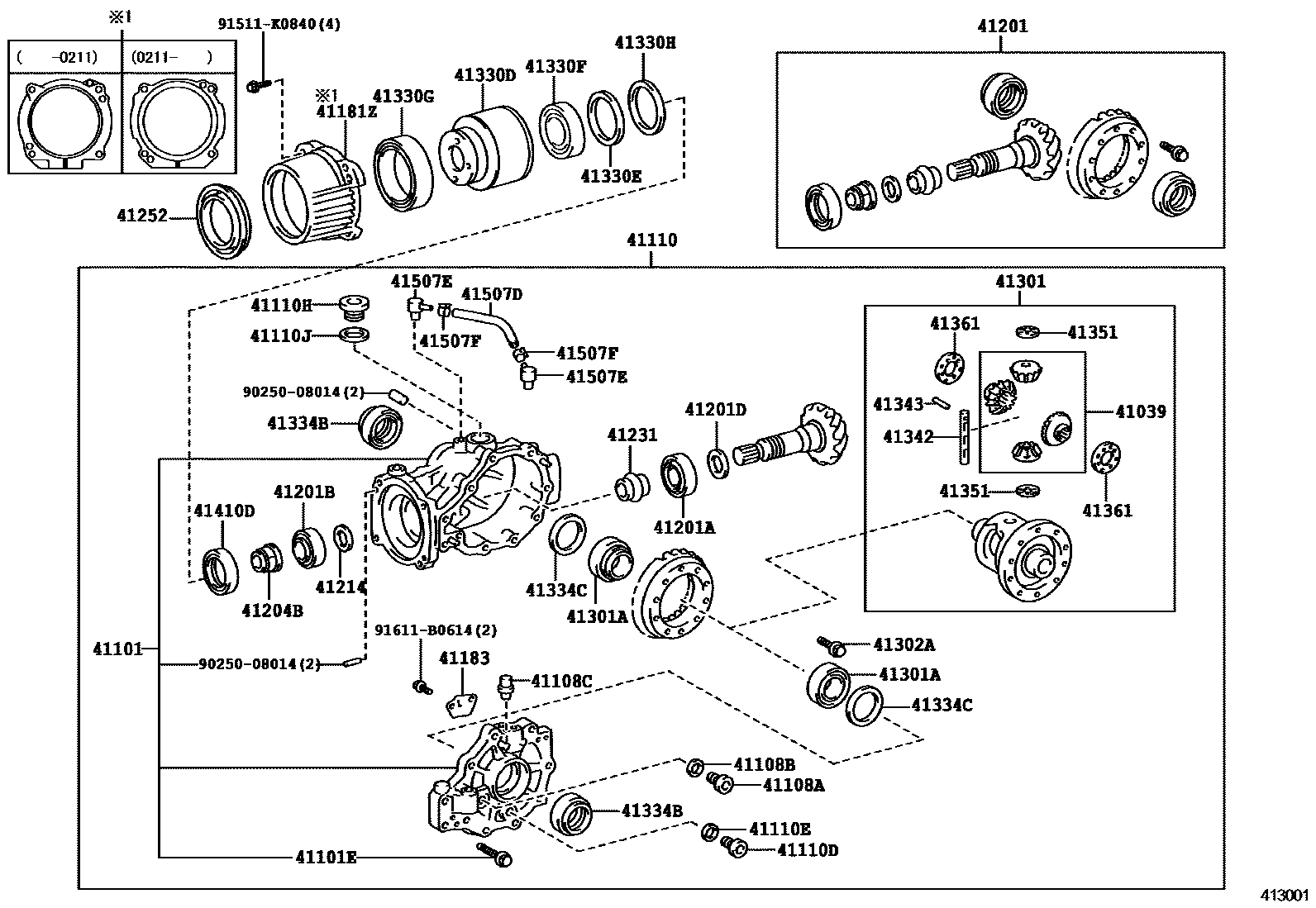 Toyota COROLLA 后桥壳和差速器 EPC diagram — 413001