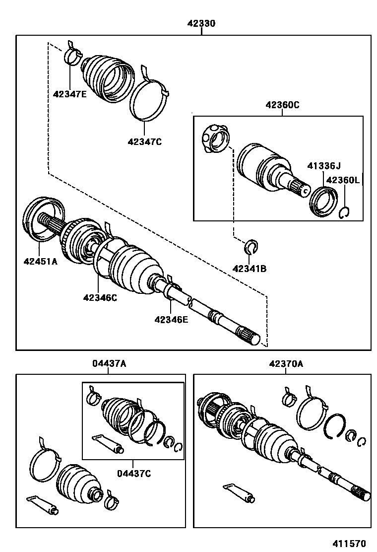 Toyota COROLLA 后桥半轴和后桥轮毂 EPC diagram — 411570