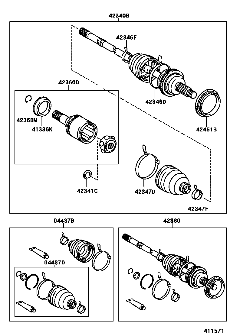 Toyota COROLLA 后桥半轴和后桥轮毂 EPC diagram — 411571