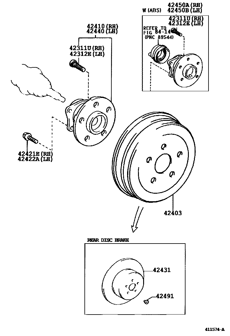 Toyota COROLLA 后桥半轴和后桥轮毂 EPC diagram — 411574A