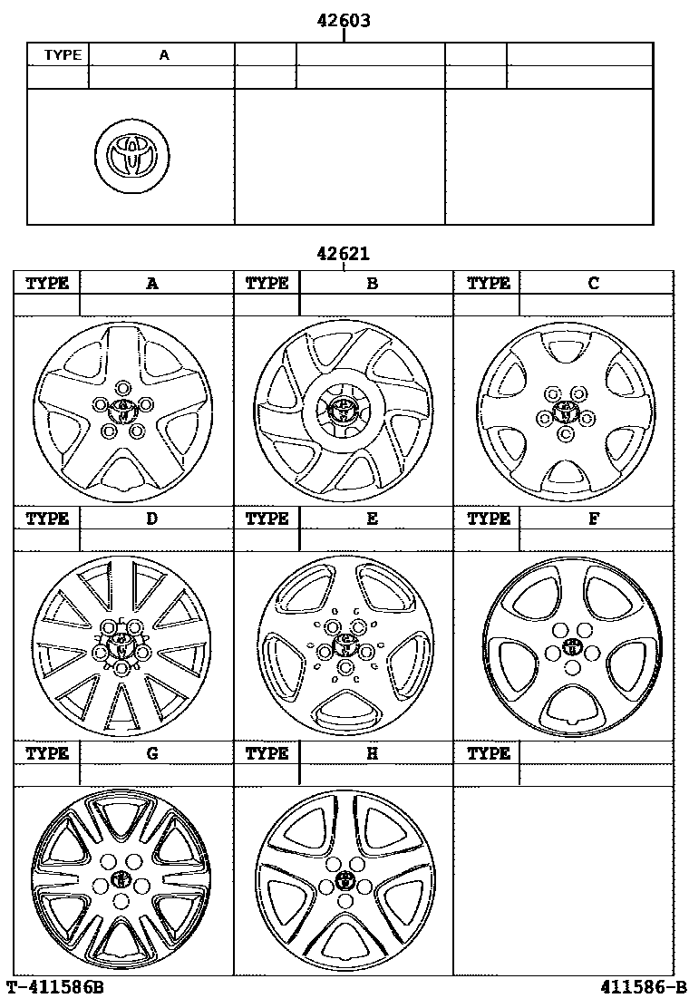 Toyota COROLLA 车轮和车轮盖 EPC diagram — 411586B