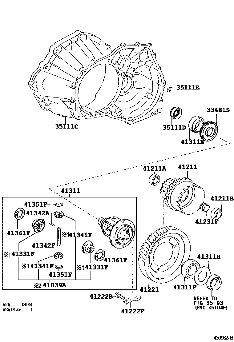 Toyota COROLLA 前桥壳和差速器 EPC diagram — 430962B