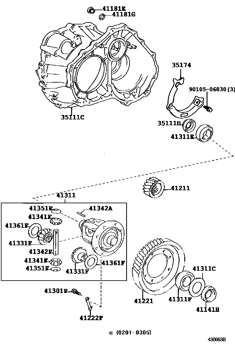 Toyota COROLLA 前桥壳和差速器 EPC diagram — 430963B