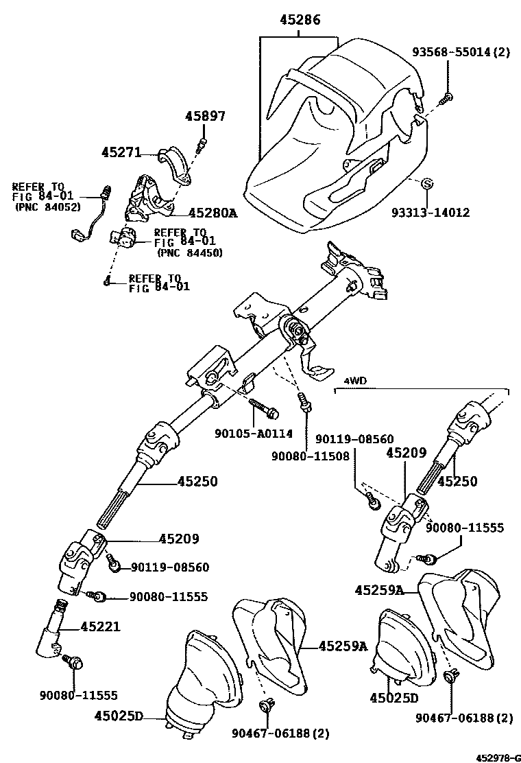 Toyota COROLLA Steering Column & Shaft EPC diagram — 452978G