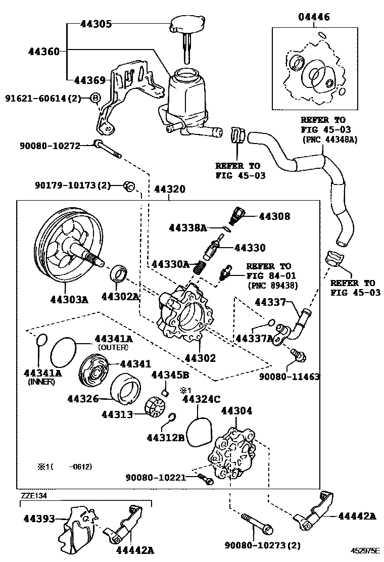 Toyota COROLLA 叶片泵和储油罐(动力转向) EPC diagram — 452975E