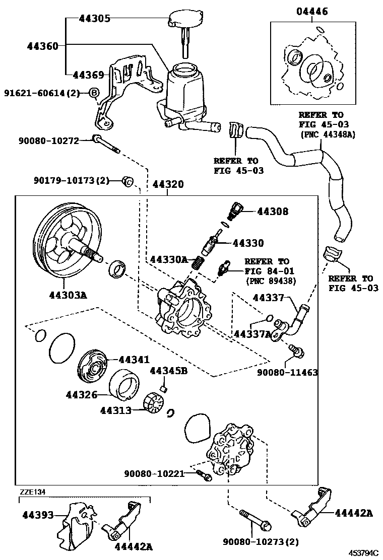 Toyota COROLLA 叶片泵和储油罐(动力转向) EPC diagram — 453794C