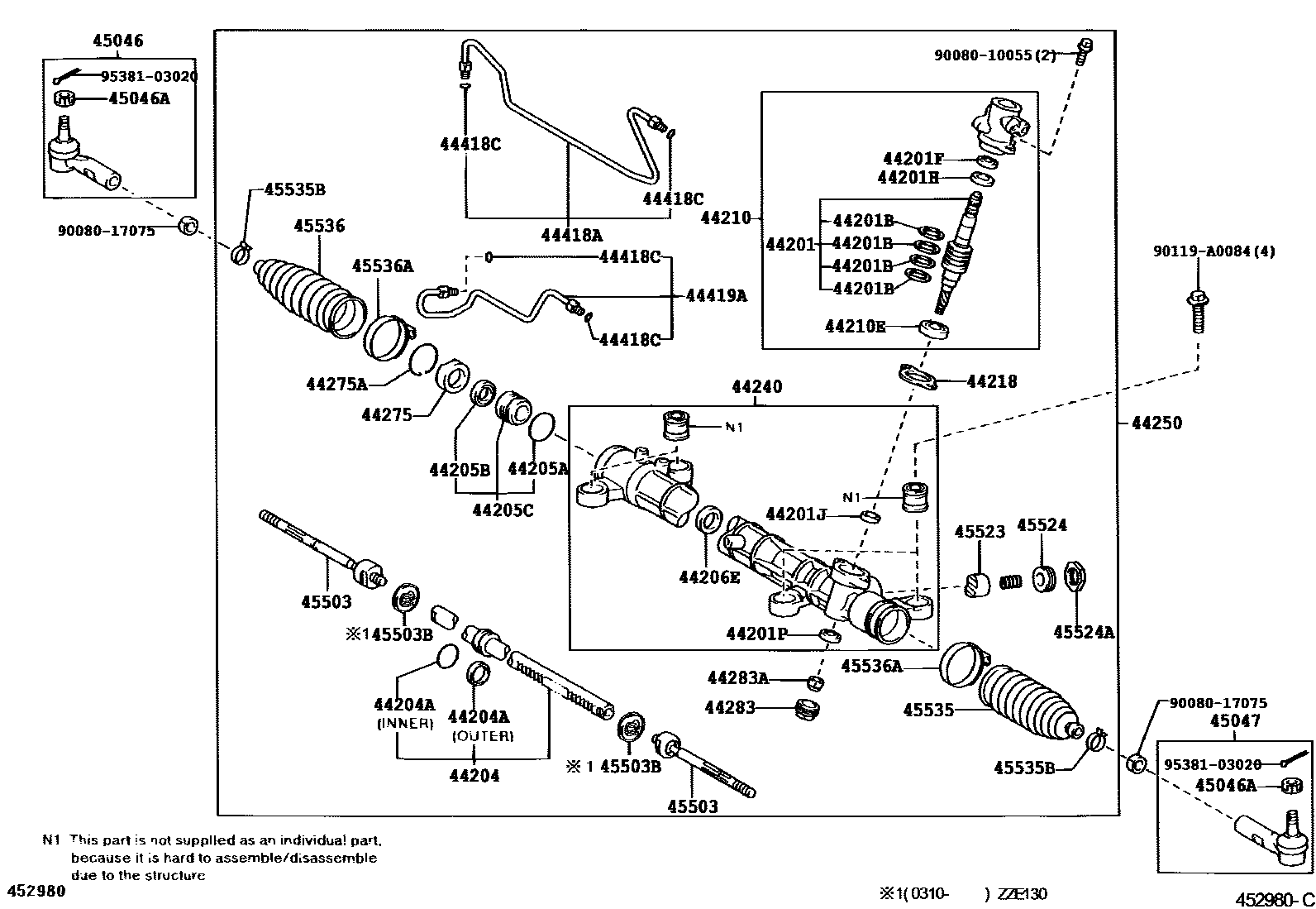 Toyota COROLLA 前转向齿轮和连杆 EPC diagram — 452980C