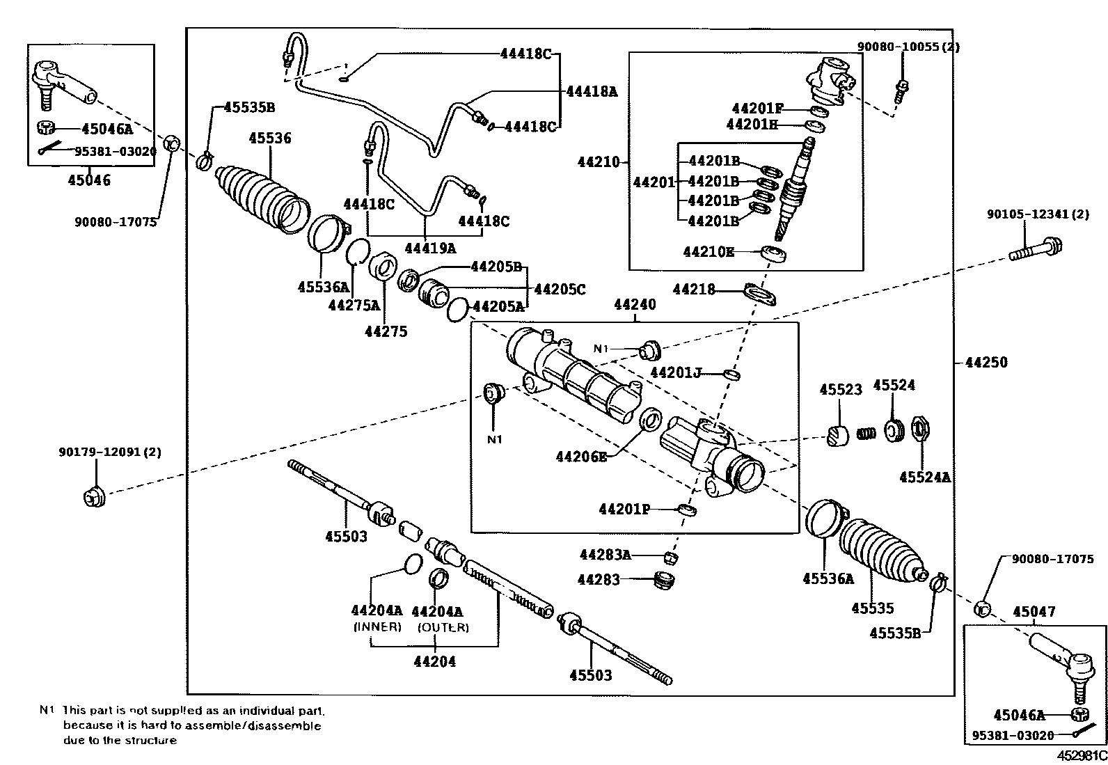 Toyota COROLLA 前转向齿轮和连杆 EPC diagram — 452981D