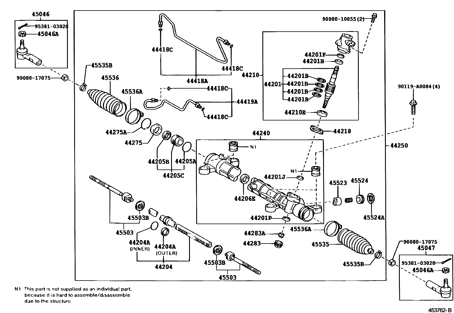 Toyota COROLLA 前转向齿轮和连杆 EPC diagram — 453762C