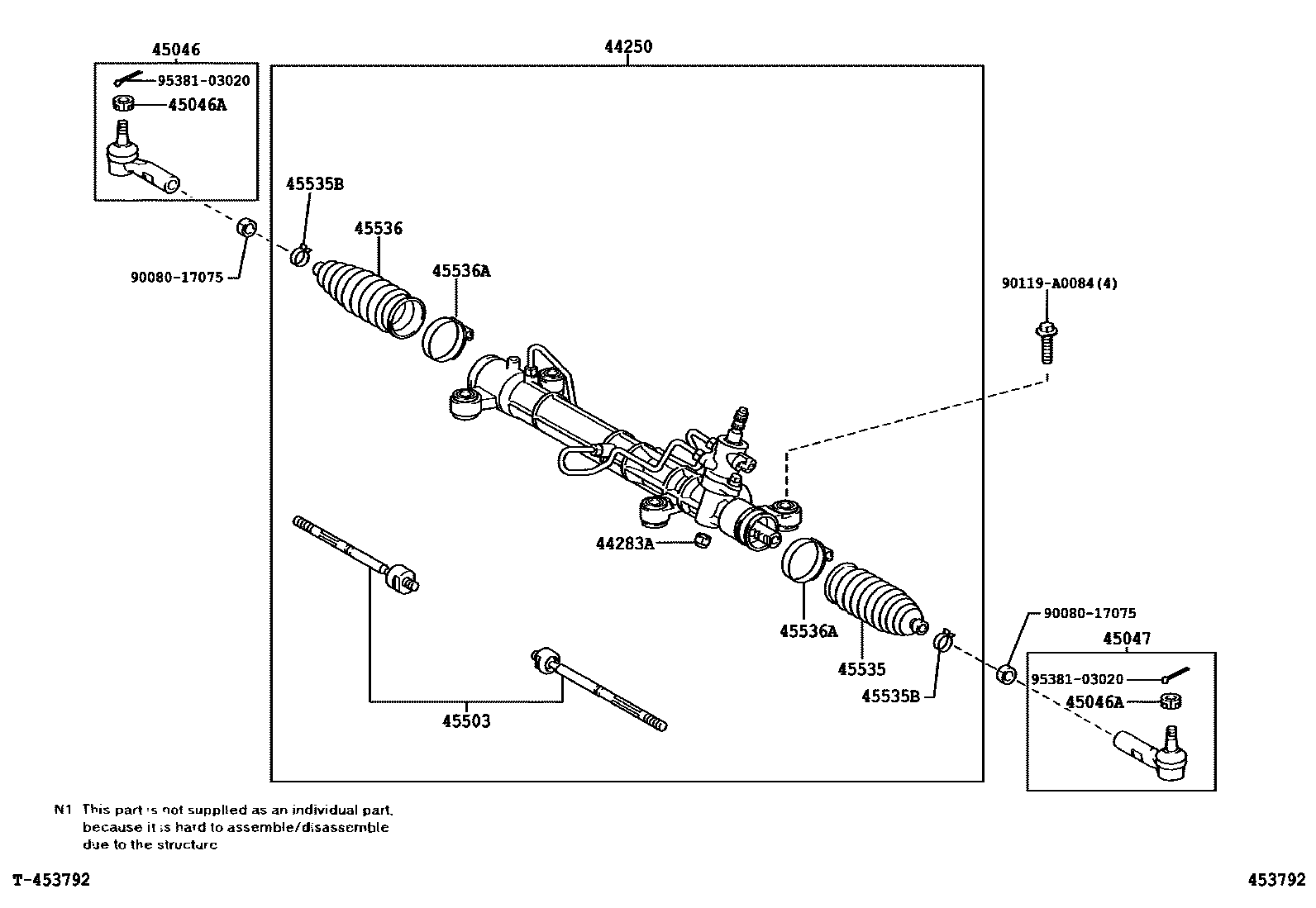 Toyota COROLLA 前转向齿轮和连杆 EPC diagram — 453792