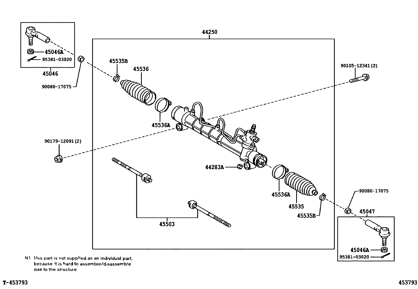 Toyota COROLLA 前转向齿轮和连杆 EPC diagram — 453793