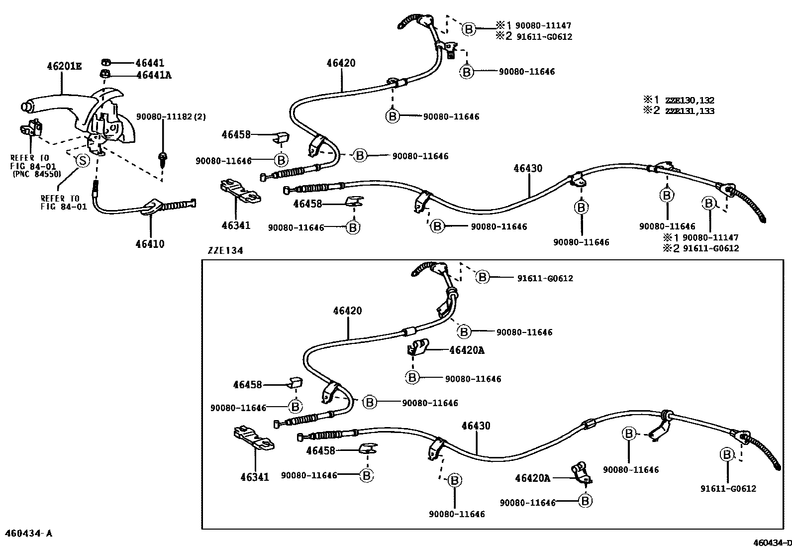 Toyota COROLLA Parking Brake & Cable EPC diagram — 460434D