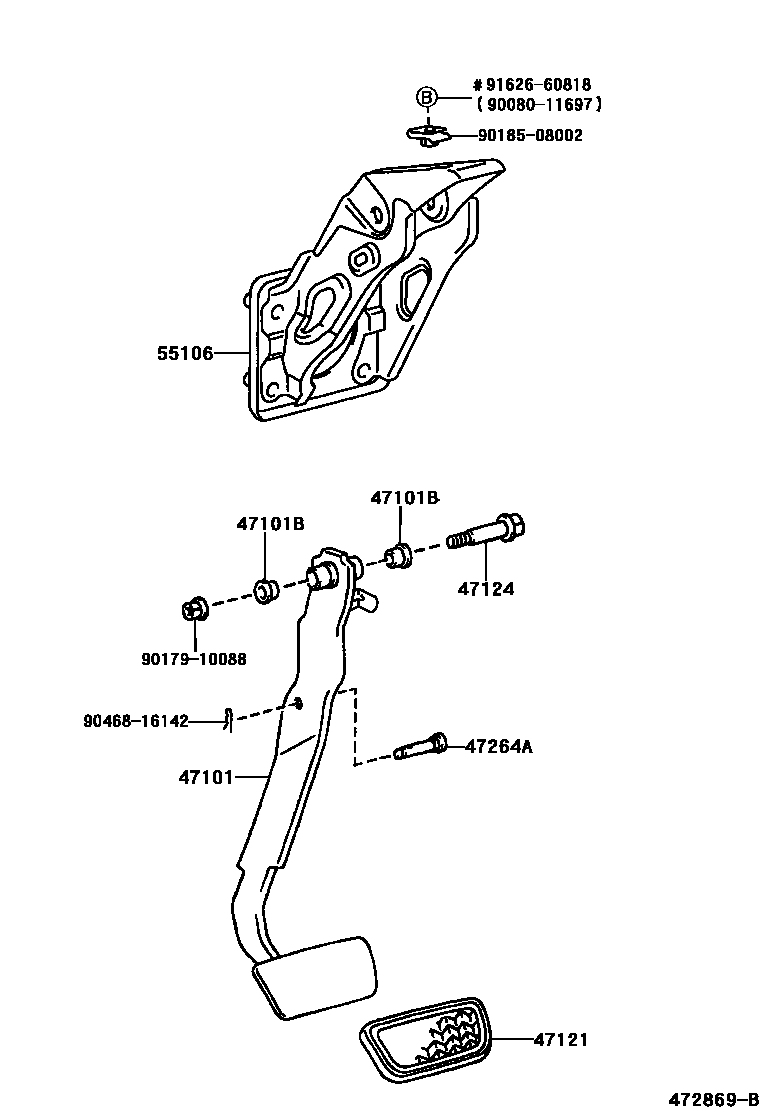 Toyota COROLLA Brake Pedal & Bracket EPC diagram — 472869B