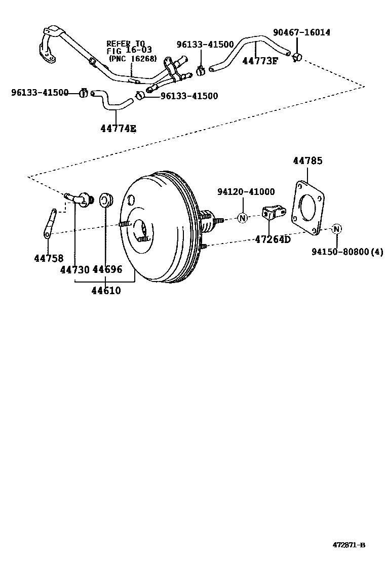 Toyota COROLLA 制动助力器和真空管 EPC diagram — 472871B