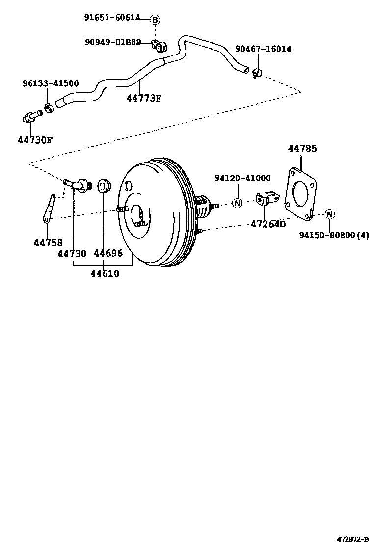 Toyota COROLLA 制动助力器和真空管 EPC diagram — 472872B