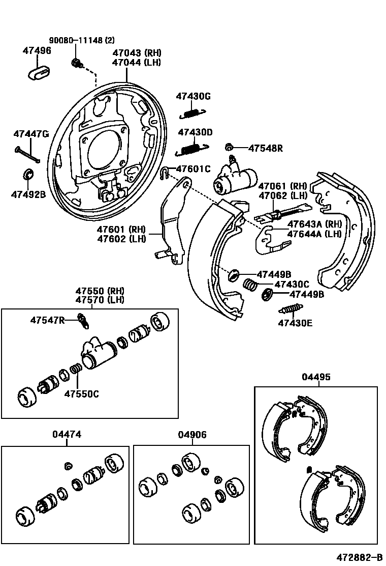 Toyota COROLLA 后鼓式制动器分泵和底板 EPC diagram — 472882B