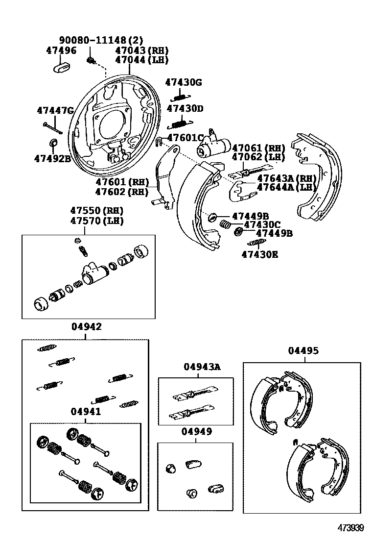 Toyota COROLLA 后鼓式制动器分泵和底板 EPC diagram — 473939C