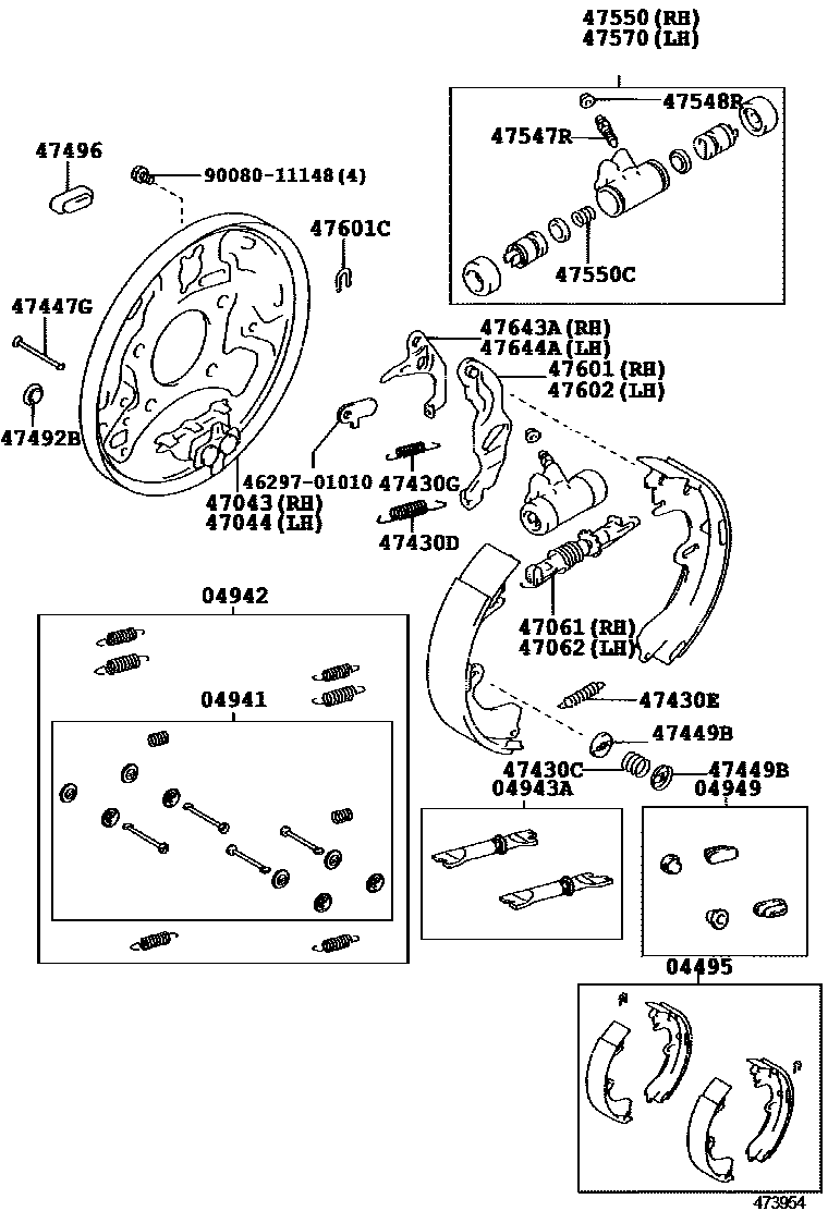 Toyota COROLLA 后鼓式制动器分泵和底板 EPC diagram — 473954C