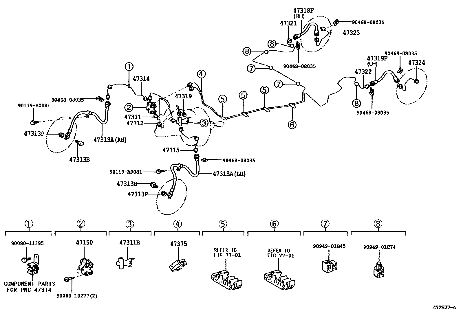 Toyota COROLLA 制动配管和卡箍 EPC diagram — 472877A