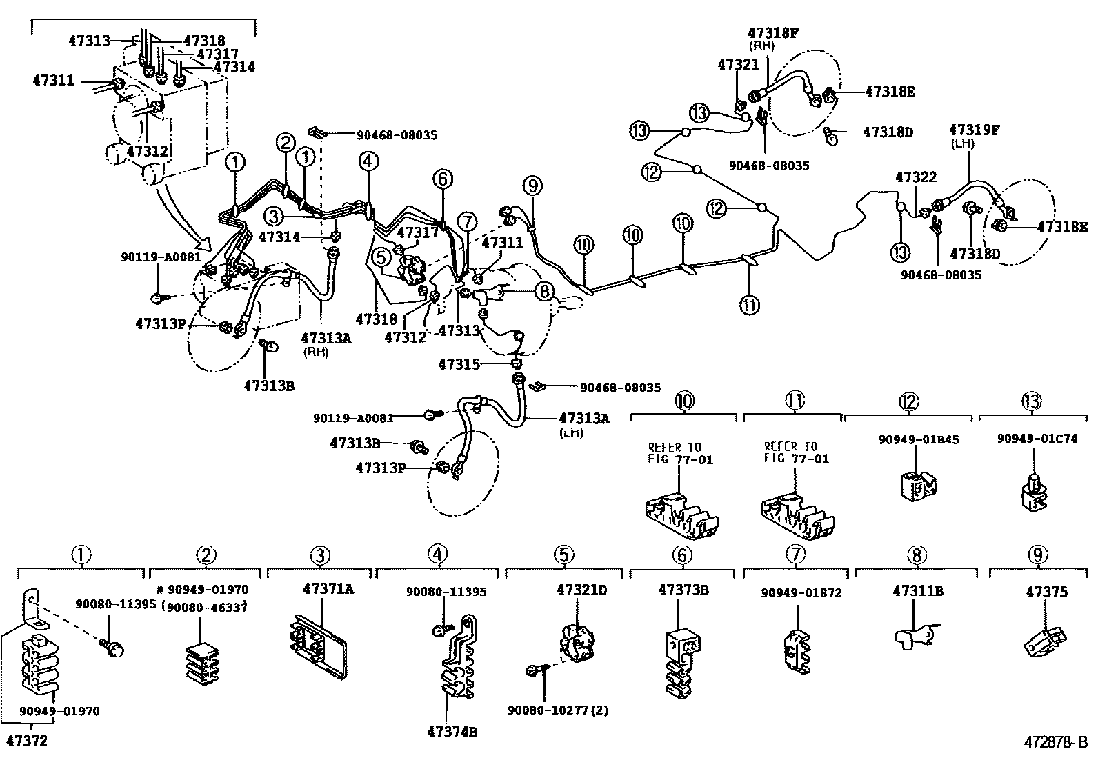 Toyota COROLLA 制动配管和卡箍 EPC diagram — 472878B