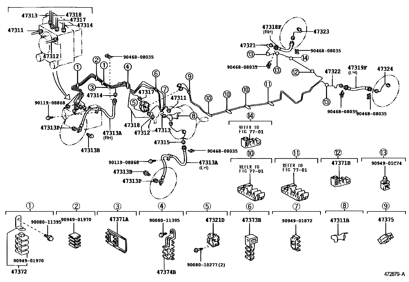 Toyota COROLLA 制动配管和卡箍 EPC diagram — 472879A