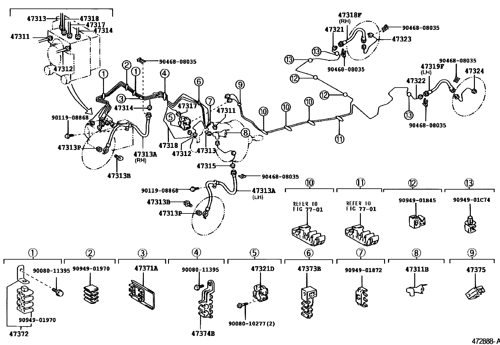 Toyota COROLLA 制动配管和卡箍 EPC diagram — 472888A