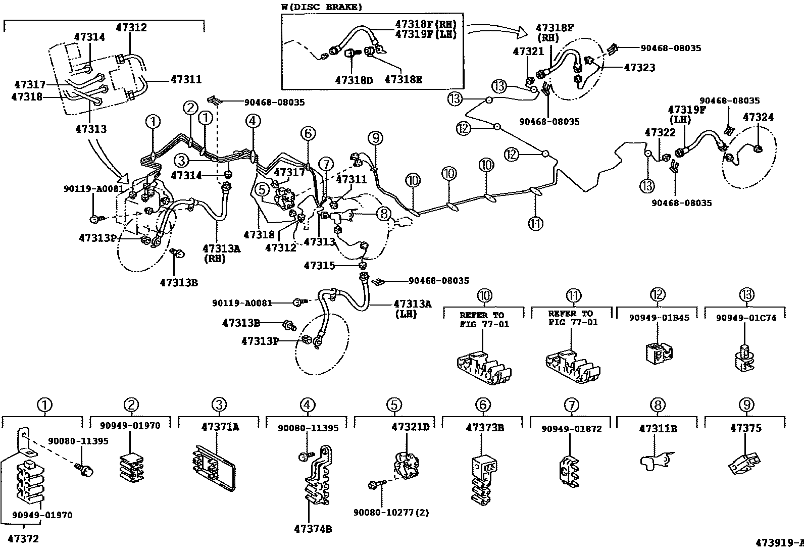 Toyota COROLLA 制动配管和卡箍 EPC diagram — 473919A