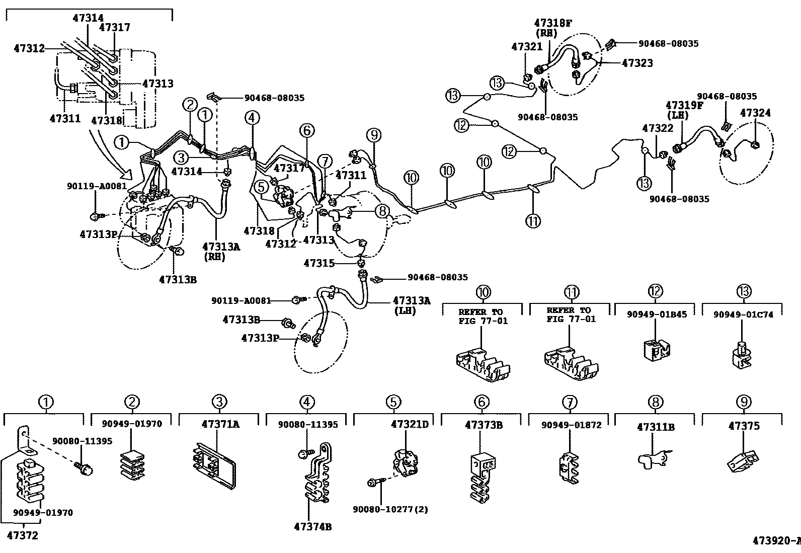 Toyota COROLLA 制动配管和卡箍 EPC diagram — 473920A