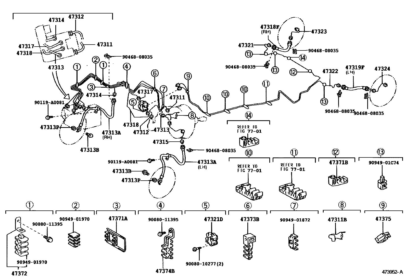Toyota COROLLA 制动配管和卡箍 EPC diagram — 473952A