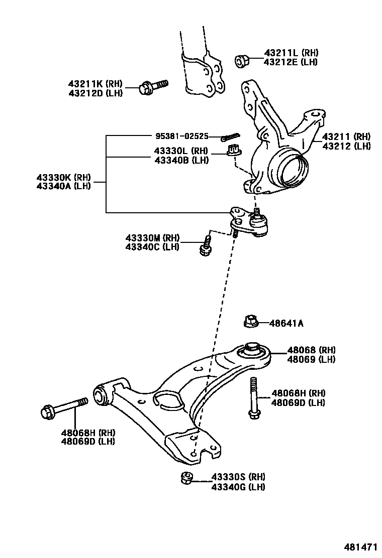 Toyota COROLLA 前桥控制臂和转向节 EPC diagram — 481471