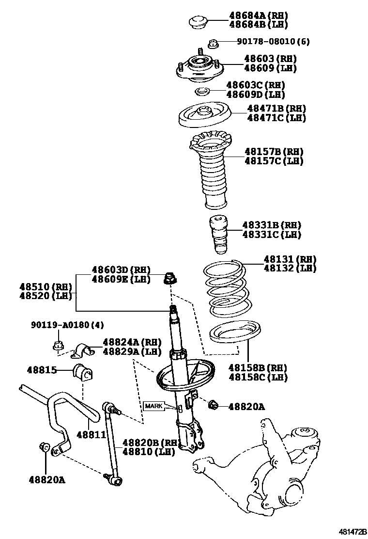 Toyota COROLLA Front Spring & Shock Absorber EPC diagram — 481472B