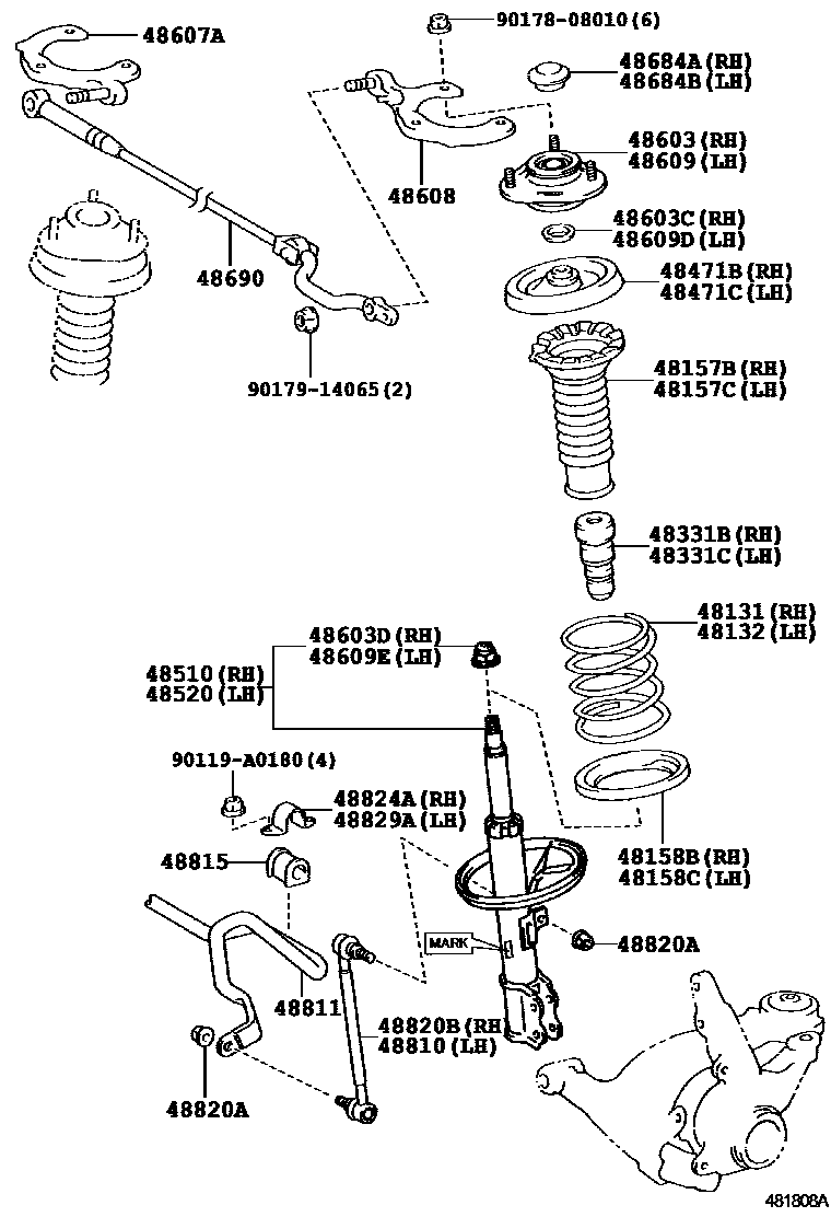 Toyota COROLLA Front Spring & Shock Absorber EPC diagram — 481808A