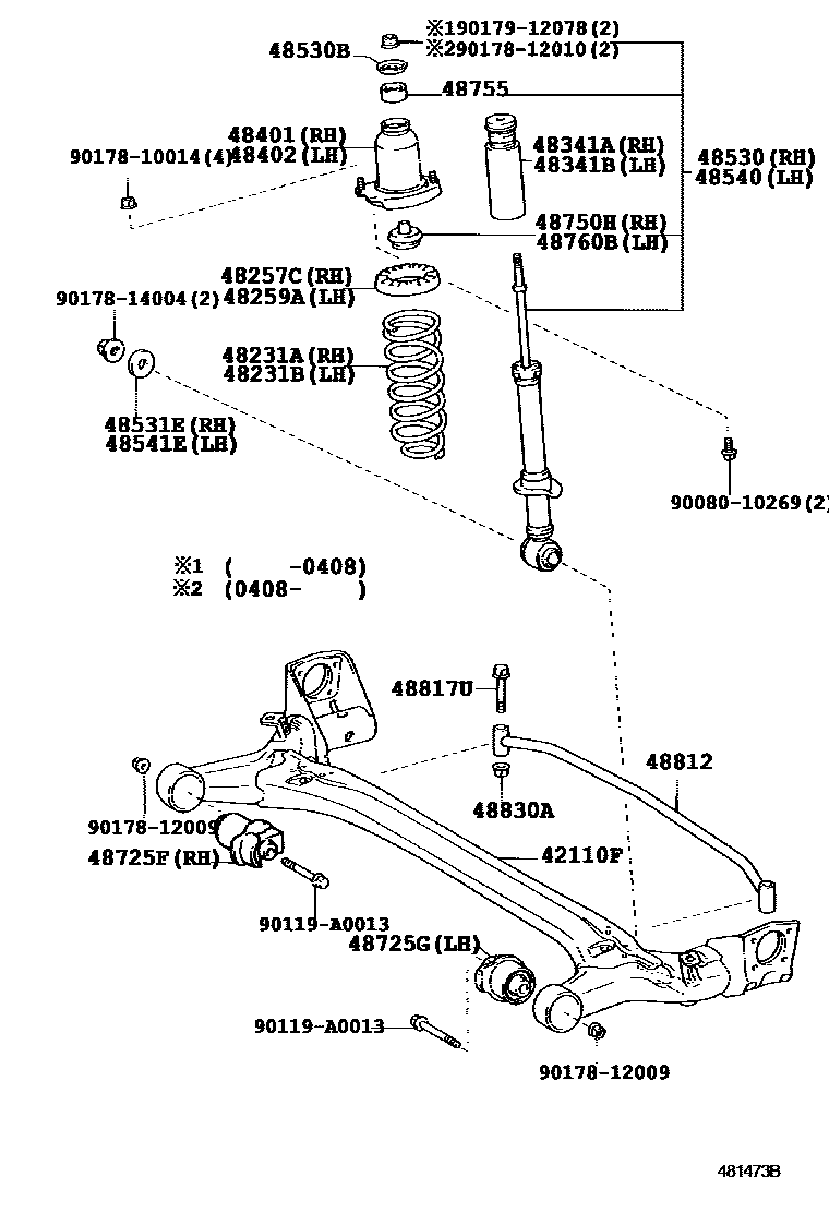 Toyota COROLLA Rear Spring & Shock Absorber EPC diagram — 481473B