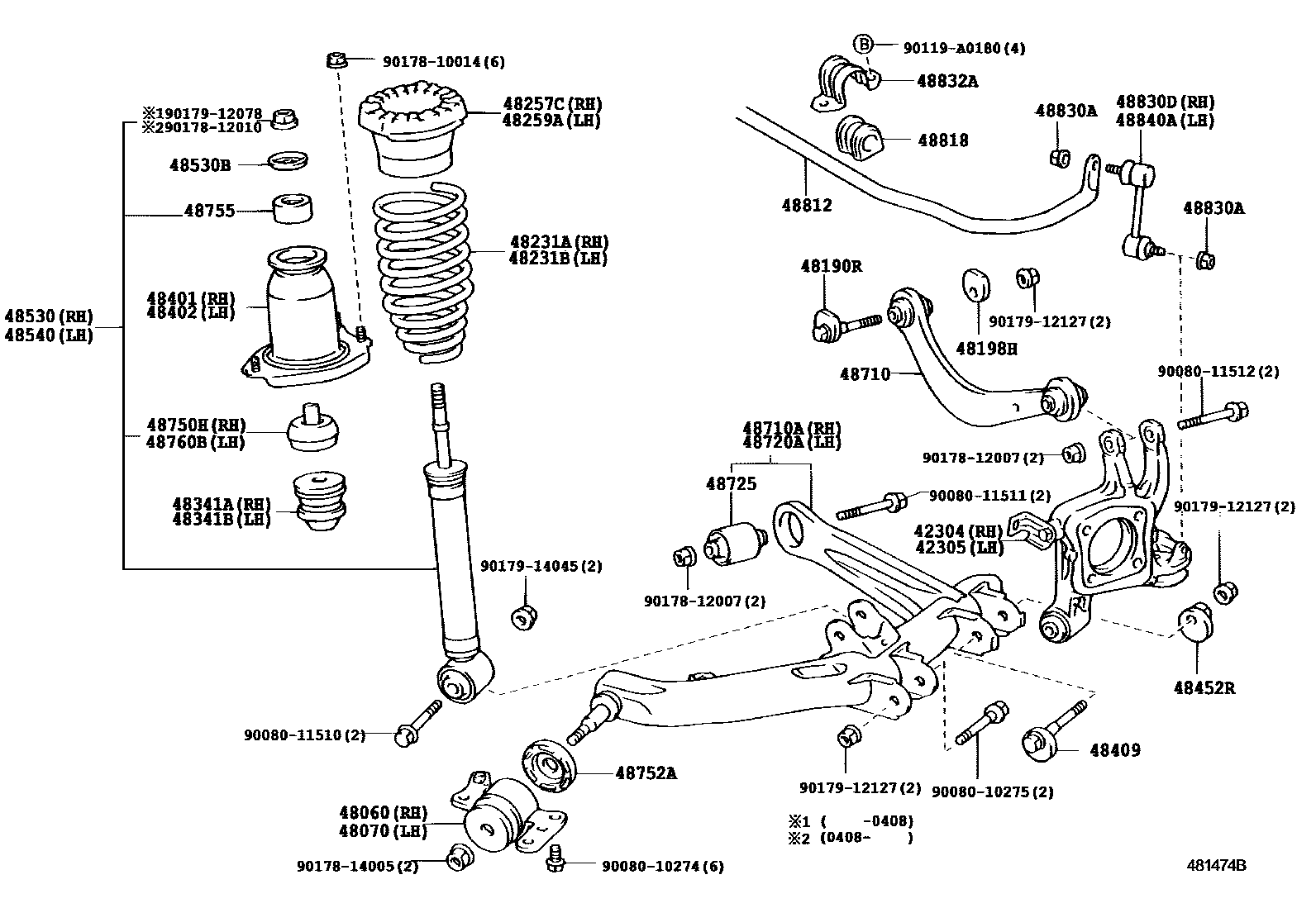 Toyota COROLLA Rear Spring & Shock Absorber EPC diagram — 481474B