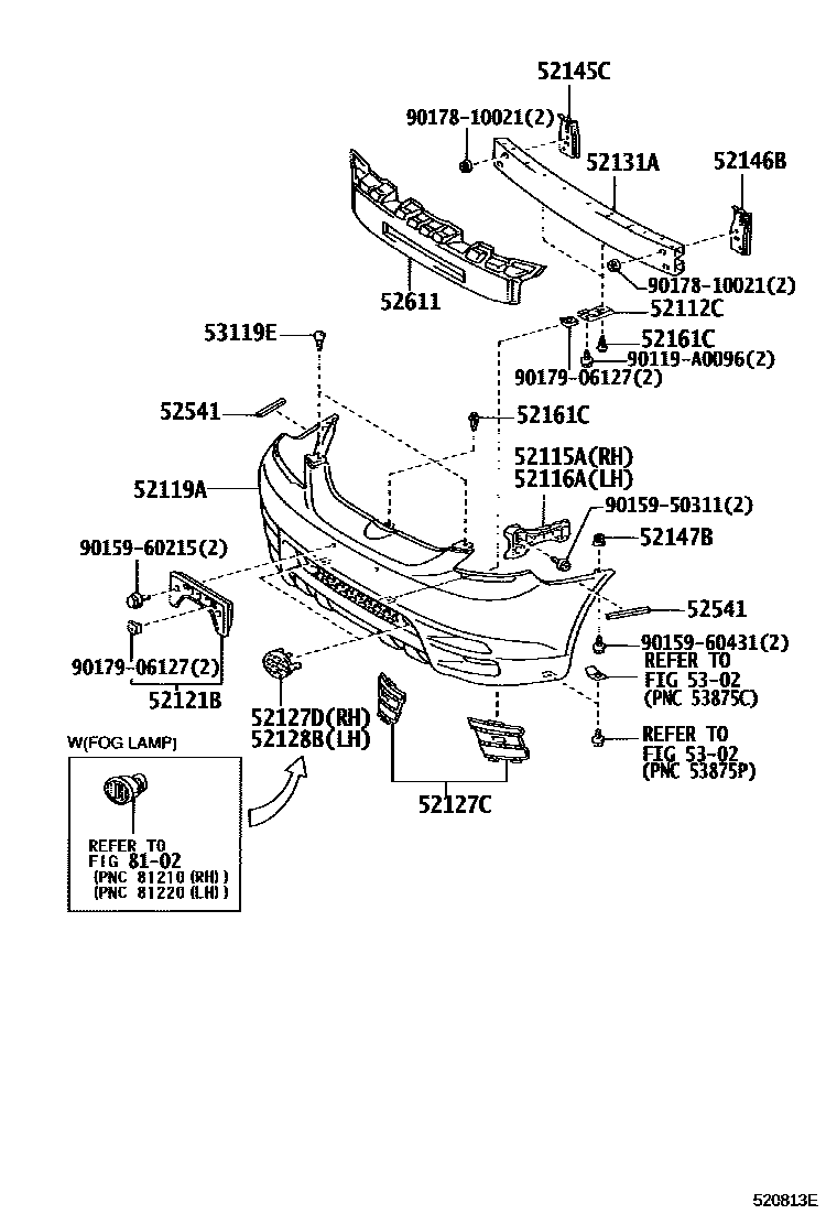 Toyota COROLLA 前保险杠及附件 EPC diagram — 520813E