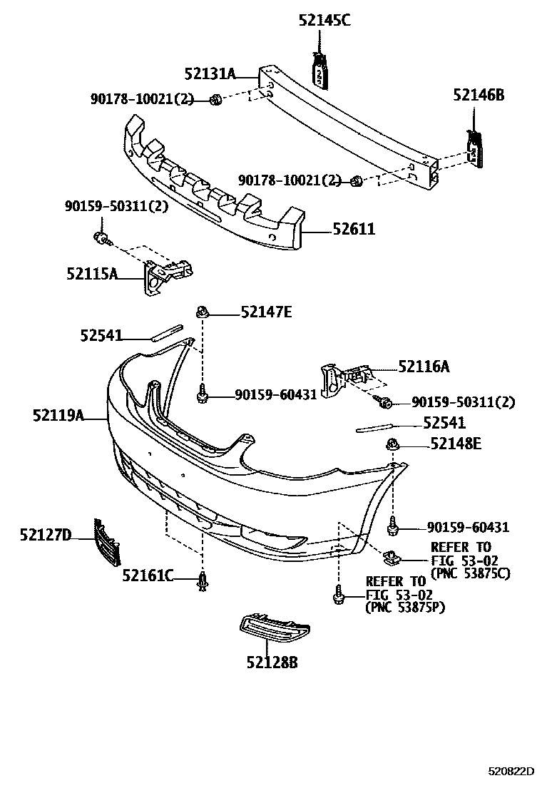 Toyota COROLLA 前保险杠及附件 EPC diagram — 520822D