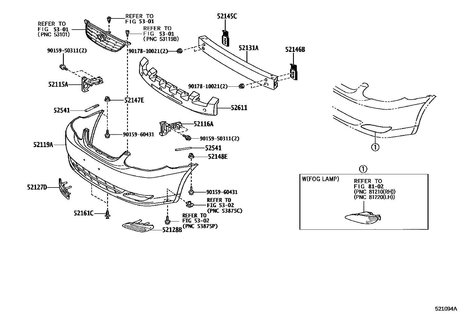Toyota COROLLA 前保险杠及附件 EPC diagram — 521094A