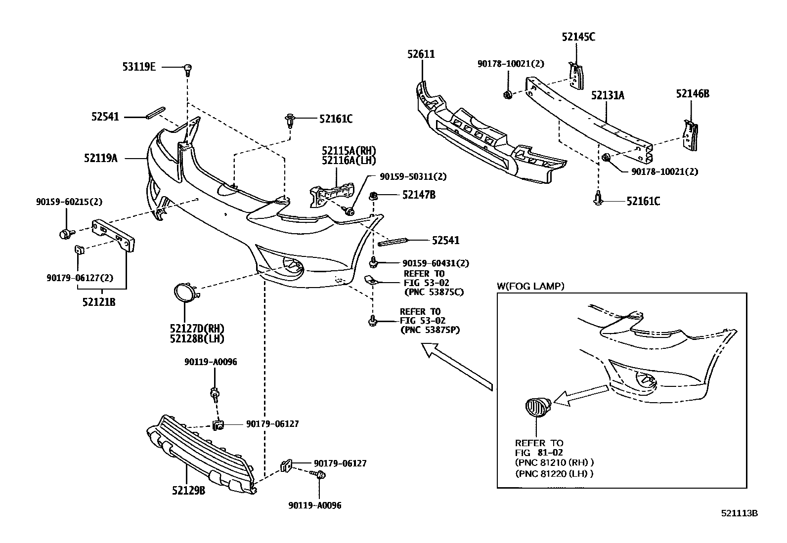 Toyota COROLLA 前保险杠及附件 EPC diagram — 521113B