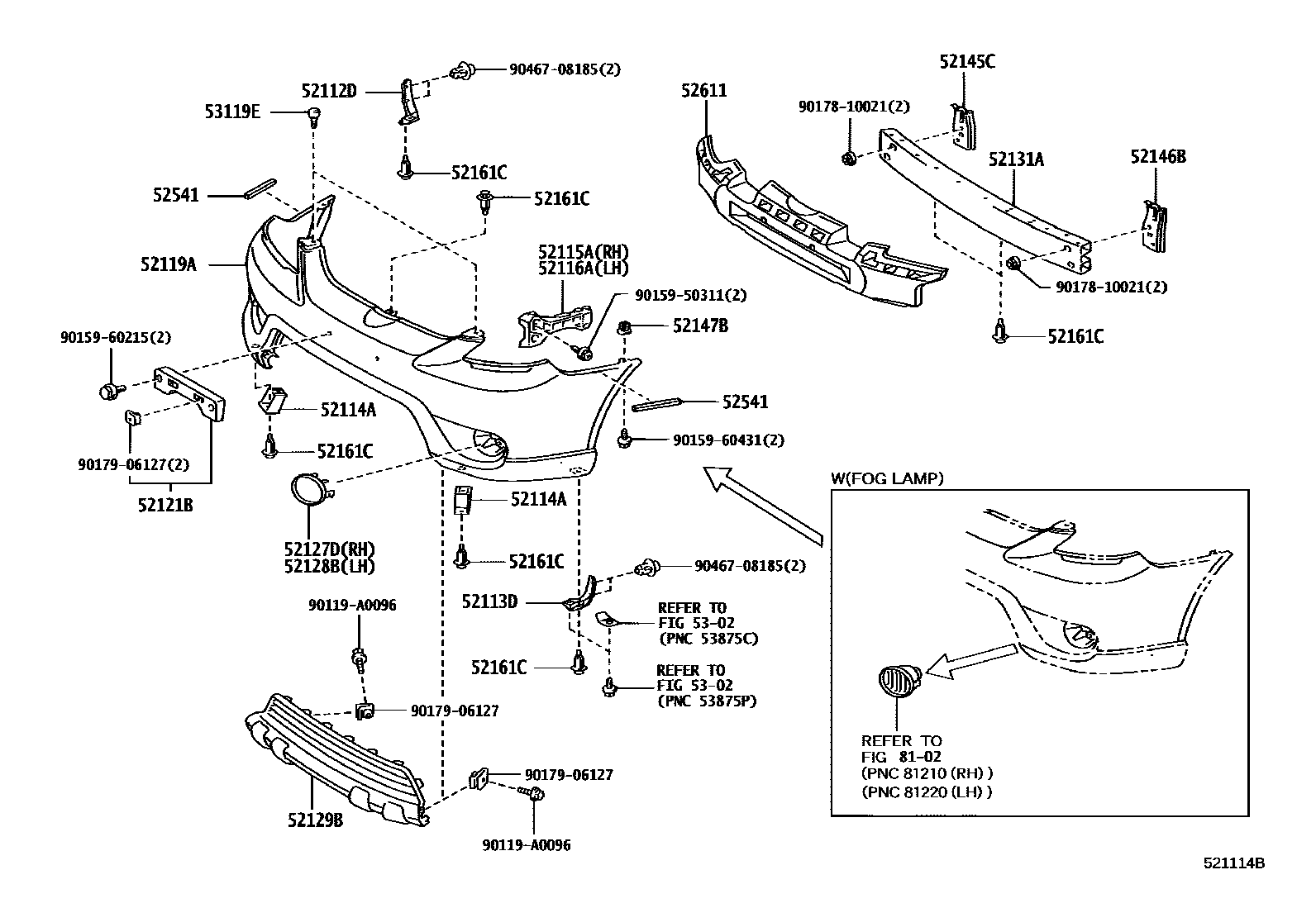 Toyota COROLLA 前保险杠及附件 EPC diagram — 521114B