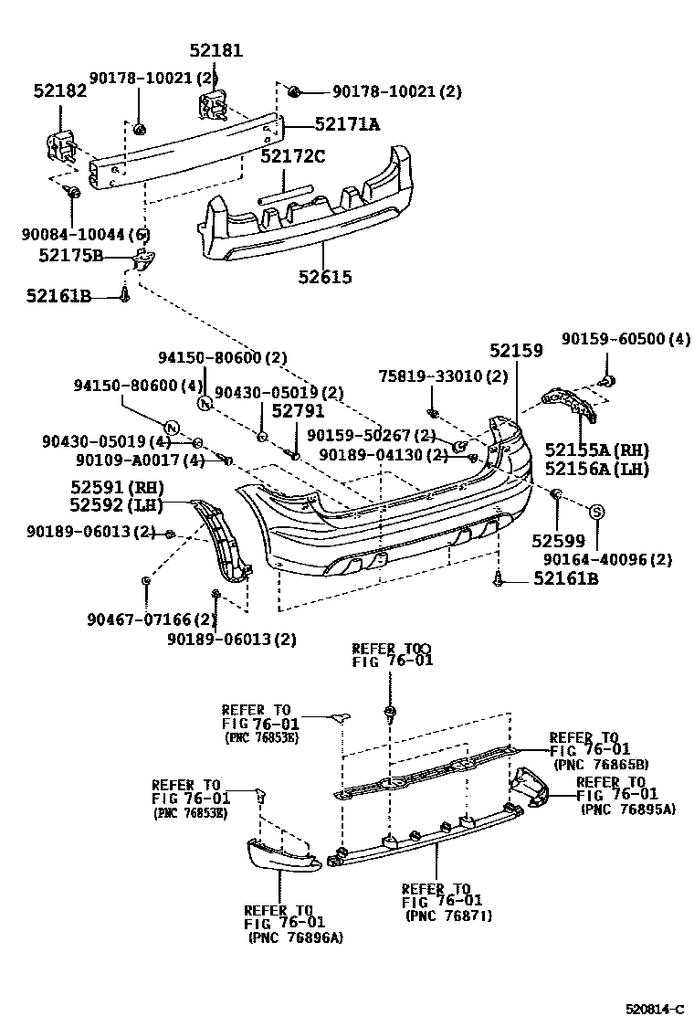 Toyota COROLLA 后保险杠及附件 EPC diagram — 520814D