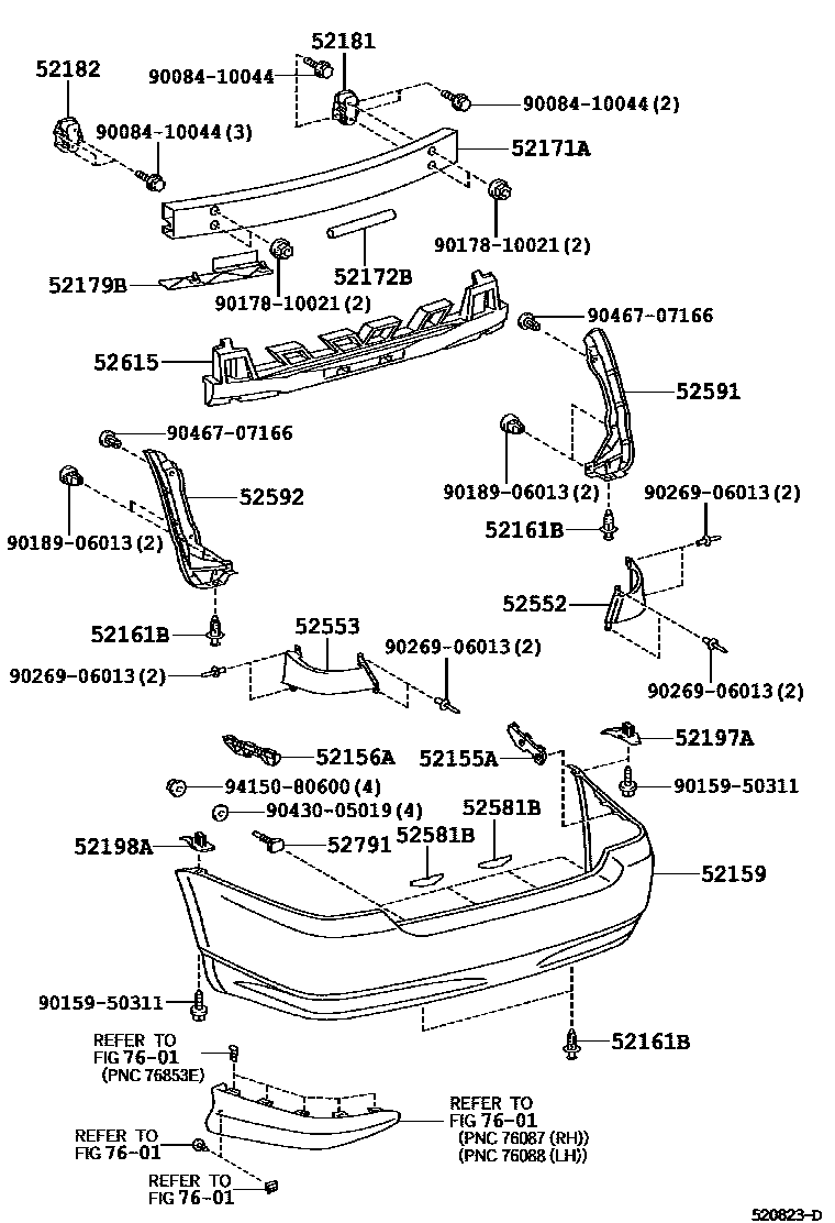 Toyota COROLLA 后保险杠及附件 EPC diagram — 520823D