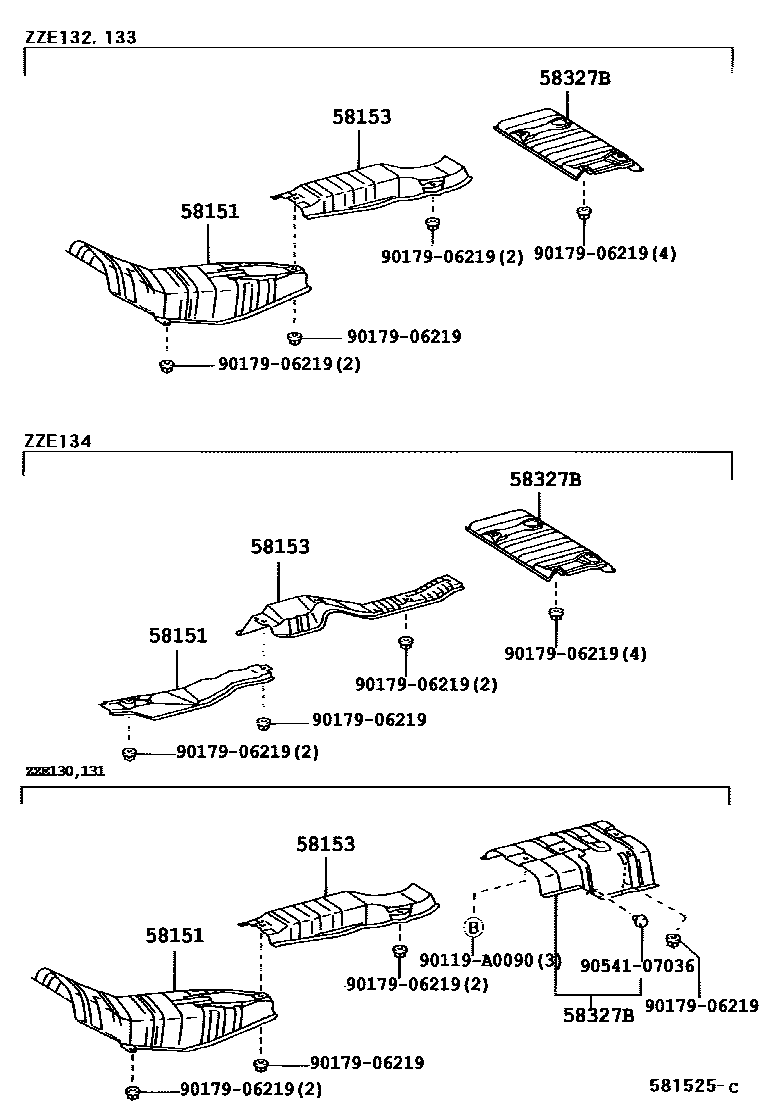 Toyota COROLLA 地板隔热垫 EPC diagram — 581525C