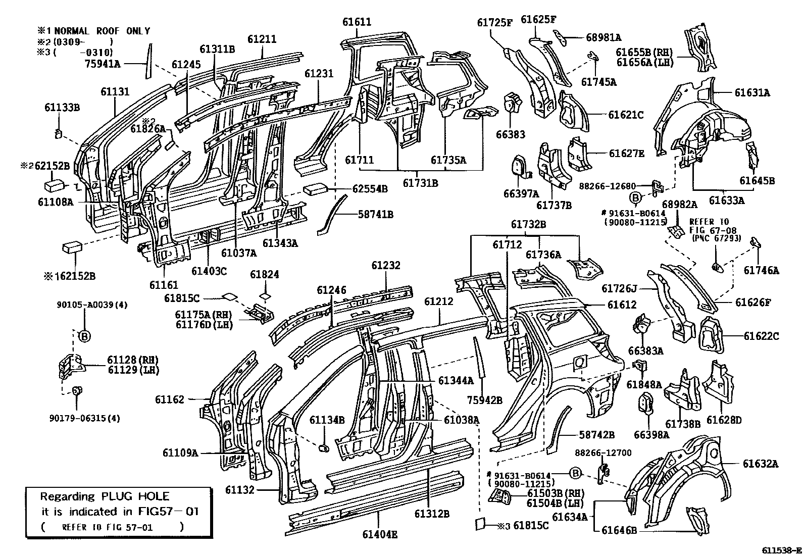 Toyota COROLLA 侧梁 EPC diagram — 611538E