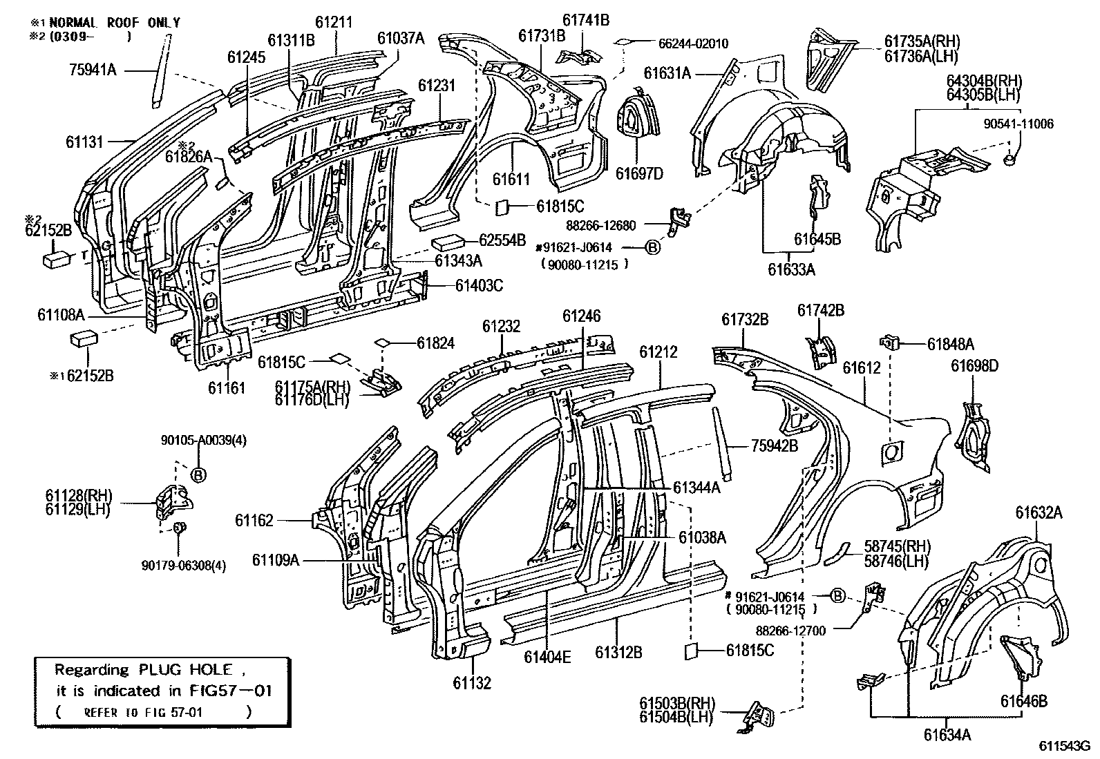 Toyota COROLLA 侧梁 EPC diagram — 611543G
