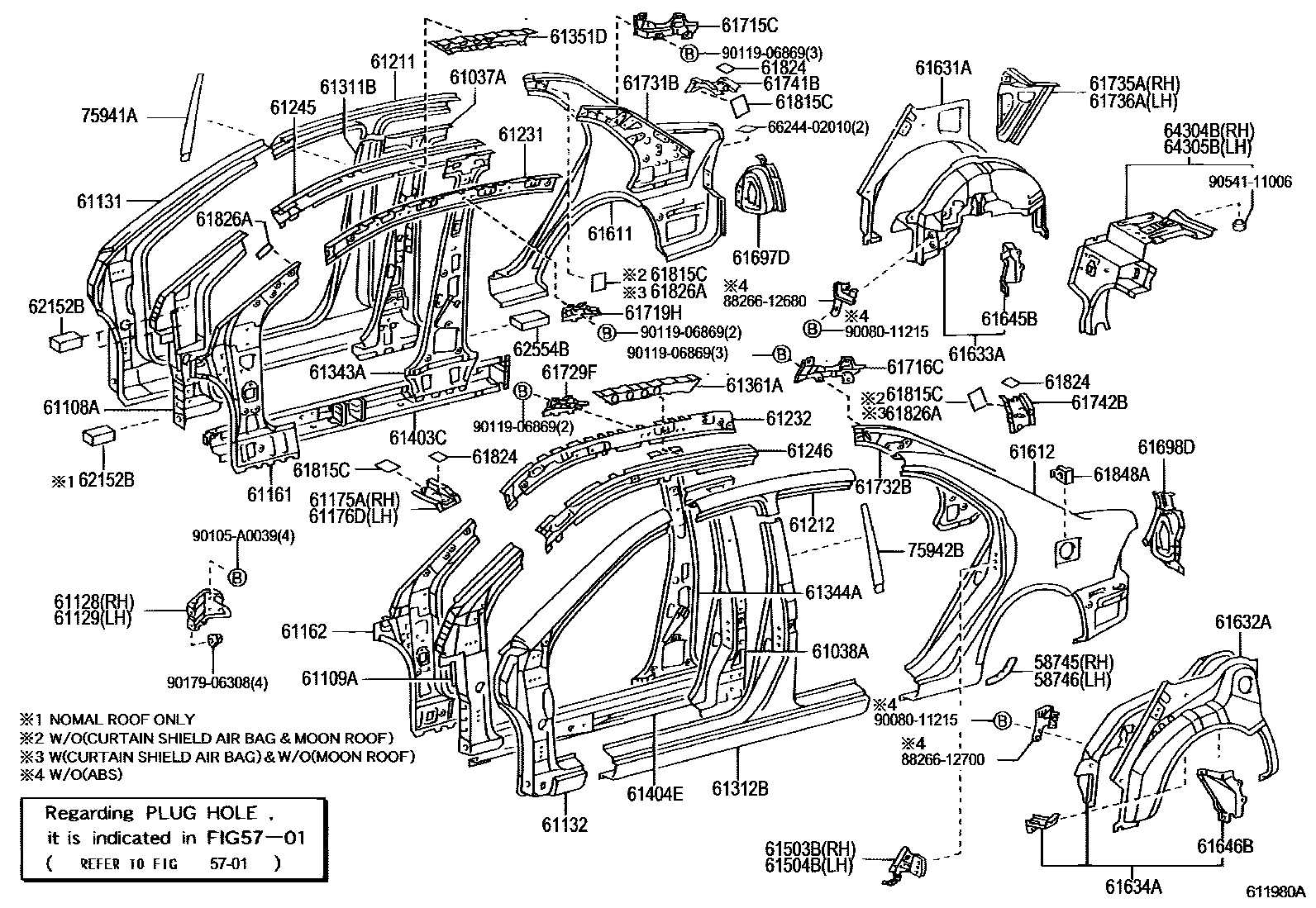 Toyota COROLLA 侧梁 EPC diagram — 611980A