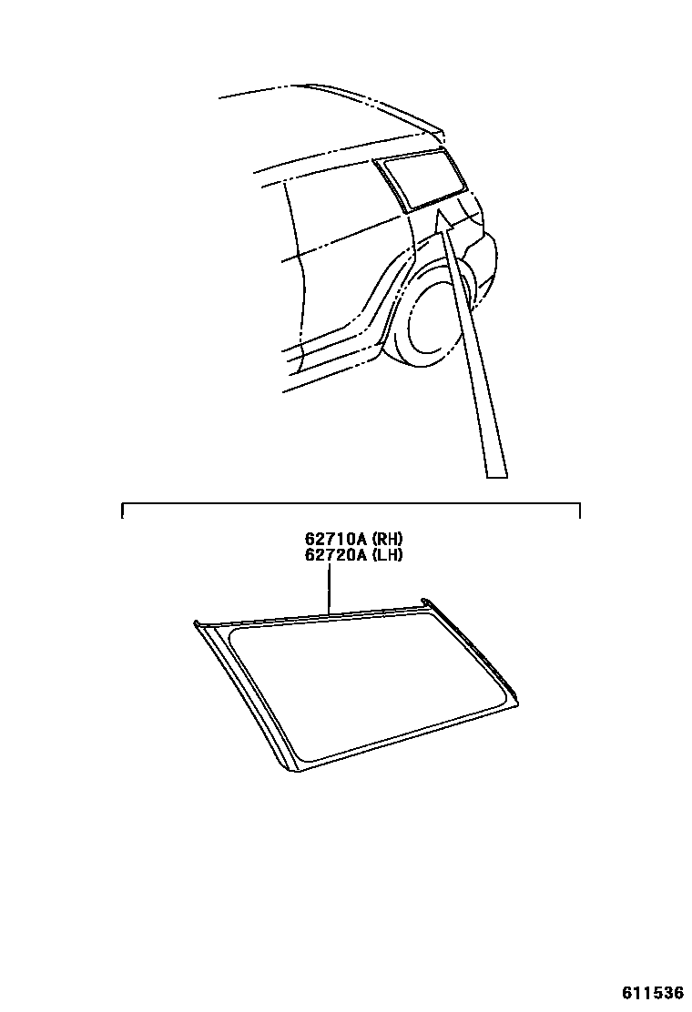 Toyota COROLLA 角窗 EPC diagram — 611536