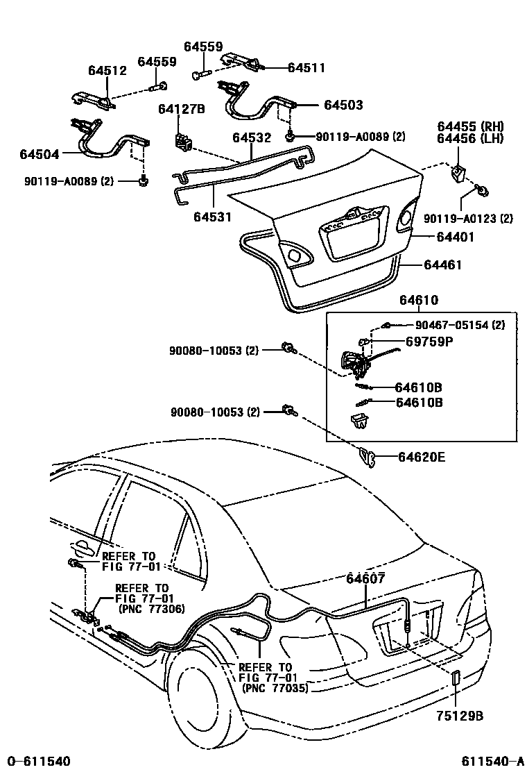 Toyota COROLLA 行李箱门和行李箱锁 EPC diagram — 611540A