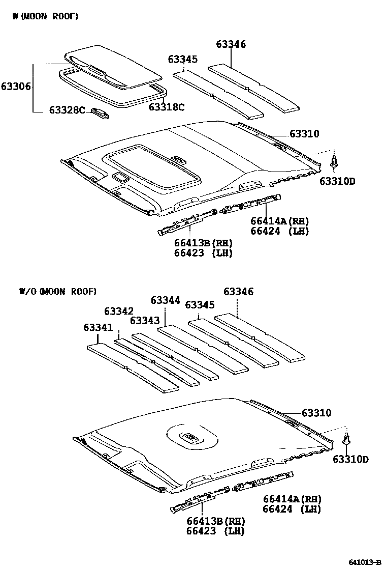 Toyota COROLLA 车顶内衬和消声垫 EPC diagram — 641013B