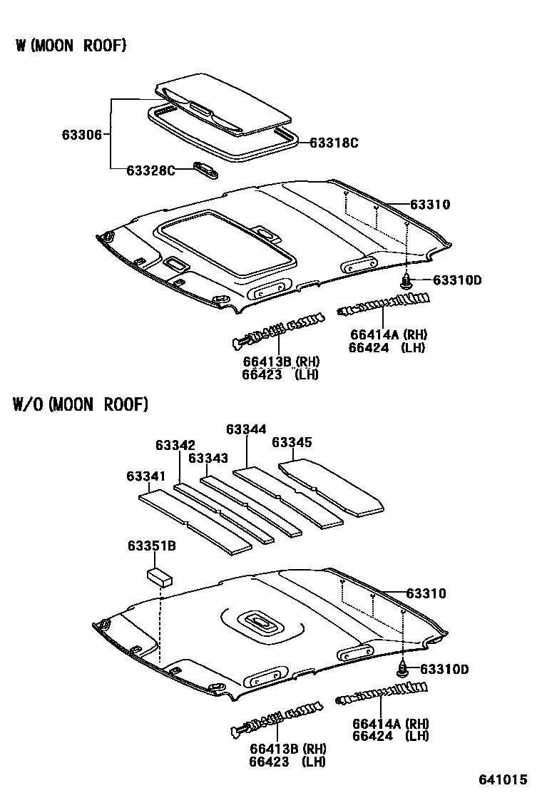Toyota COROLLA 车顶内衬和消声垫 EPC diagram — 641015