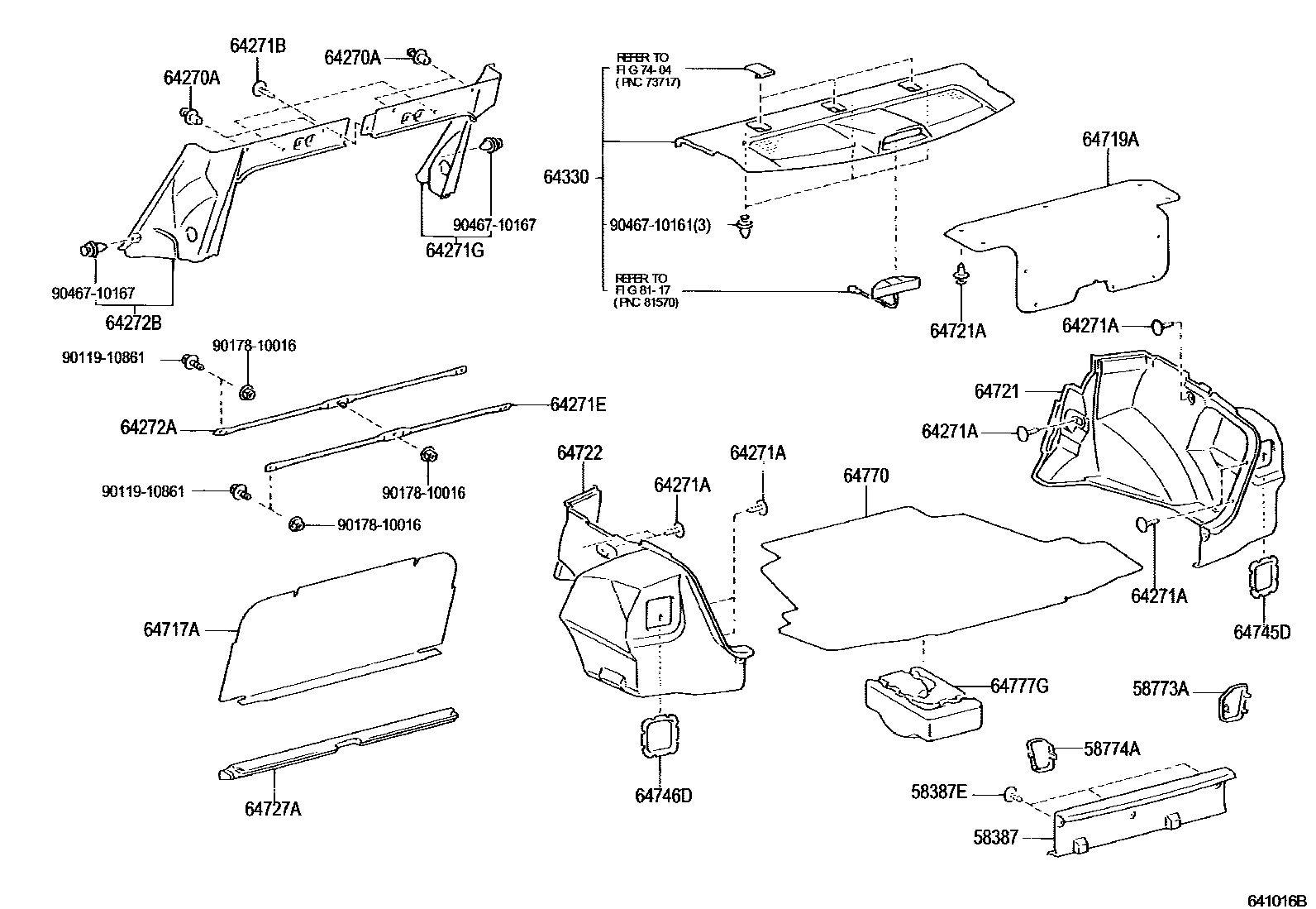 Toyota COROLLA 杂物箱板和行李箱垫 EPC diagram — 641016B